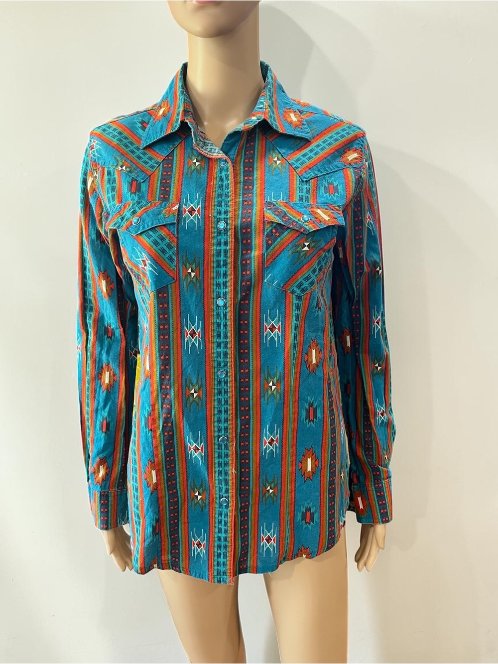 Wrangler Retro Aztec Stripe Pearl Snap Western Shirt Small